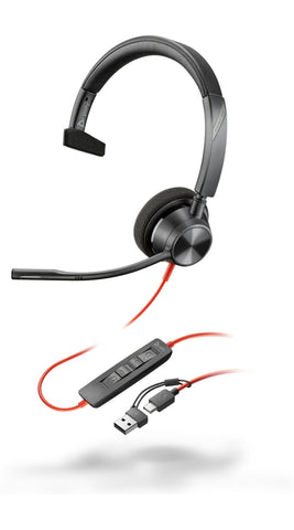 HP Poly Blackwire 3310 Monaural USB-C Headset +USB-C/A Adapter