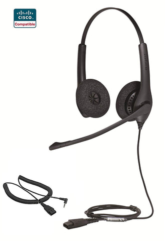 Cisco Certified Jabra Biz 1500 DUO QD Headset w/2.5MM Cord for SPA models - Headset World USA - Your Headset Solutions