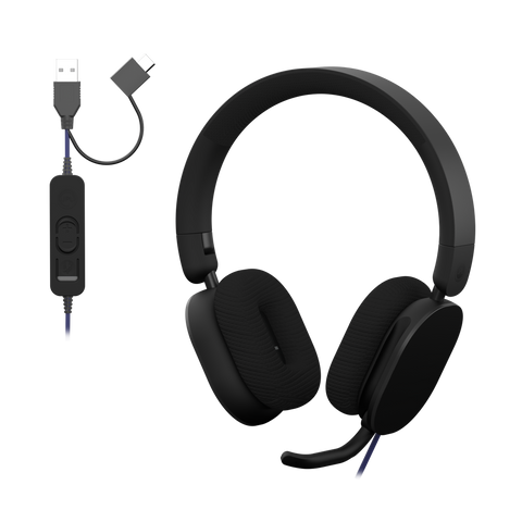 JPL Icon 110 UB3 Foldable Dual USB-A & USB-C Headset W/ An Over-The-Ear Soft Fabric Ear Cushion