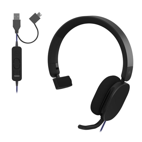 JPL Icon 110 UM3 Foldable Monaural, USB-A & USB-C Headset W/ An Over-The-Ear Soft Fabric Ear Cushion