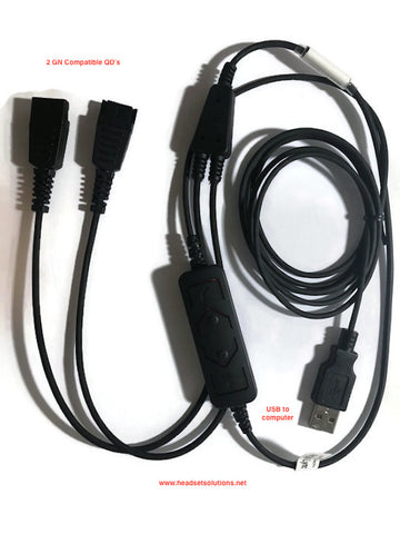 USB Training Y-Cord Adapter for Jabra QD & Smith Corona Classic QD Headsets - IN STOCK - LIMITED QUANTITIES