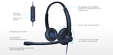 JPL Commander 2 Binaural USB Headset With Volume & Mute In-Line Controls, Includes USB-A To USB-C A-01 Universal Adapter, Rotating Ear Cushion, Soft Pouch